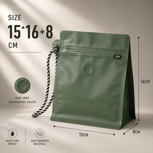 Custom stand up coffee bags with handle valve in different colors and sizes