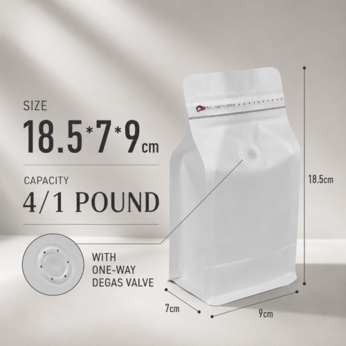 Custom Stand Up Coffee Bags with Valve with Size and Structure Details