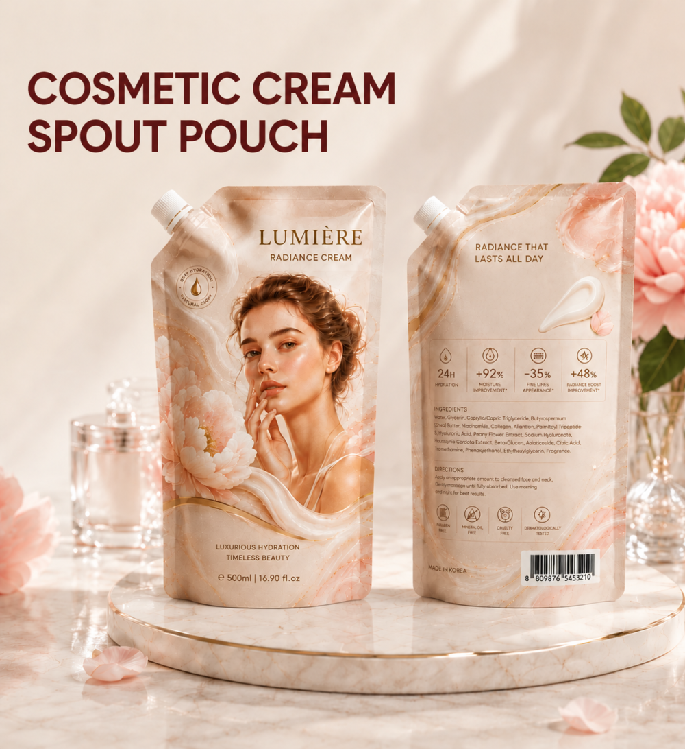 custom-skincare-spout-pouch-packaging2 Custom Cosmetic Cream Spout Pouch Packaging | Skincare Refill Pouch Manufacturer