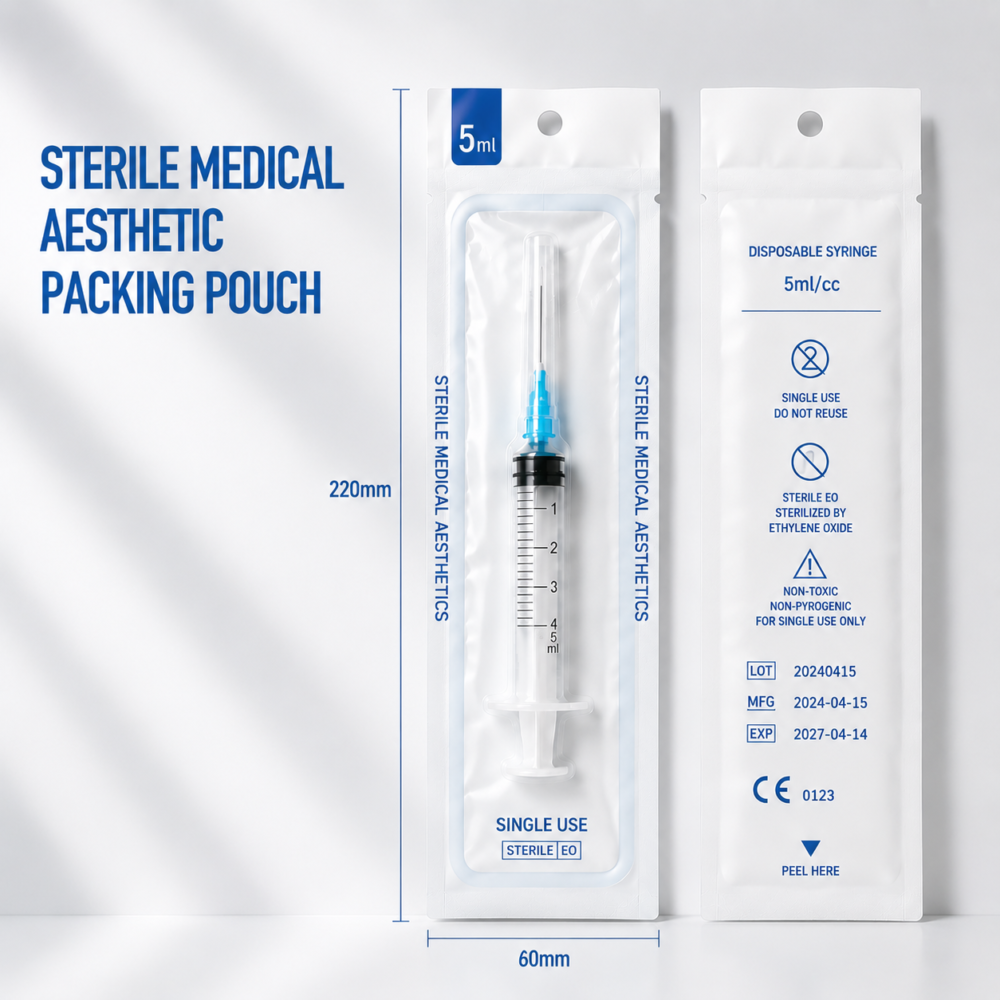 Custom Sterile Medical Aesthetic Packaging Pouches for Syringes