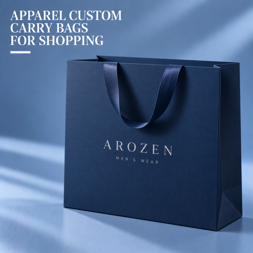 Custom Apparel Shopping Bags-略缩图2 Luxury fashion paper shopping bags with custom printing and ribbon handle design
