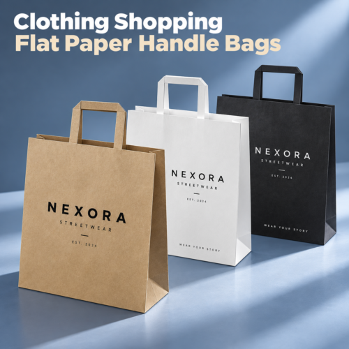Custom Clothing Paper Shopping Bags-略缩图3 Custom Clothing Paper Shopping Bags | Flat Handle Apparel Bags with Logo Printing