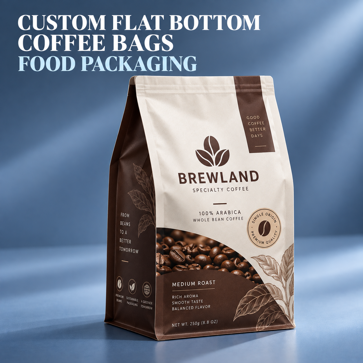 custom flat bottom coffee bags