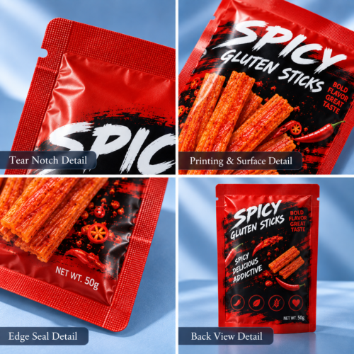 Custom Flat Snack Pouch Three Side Seal Structure
