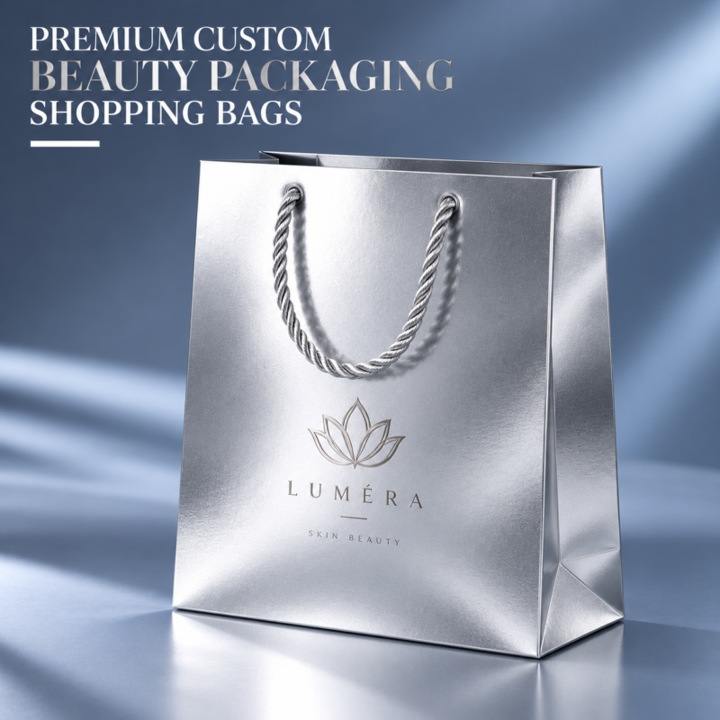 Custom Luxury Cosmetic Shopping Bags | Printed Skincare Paper Bags, Rope Handle Bags