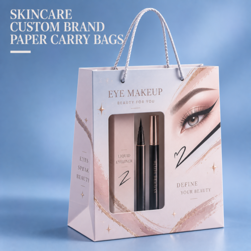 Custom Makeup Paper Bags-主图 Custom makeup paper bags with handles for luxury cosmetic packaging and beauty brands