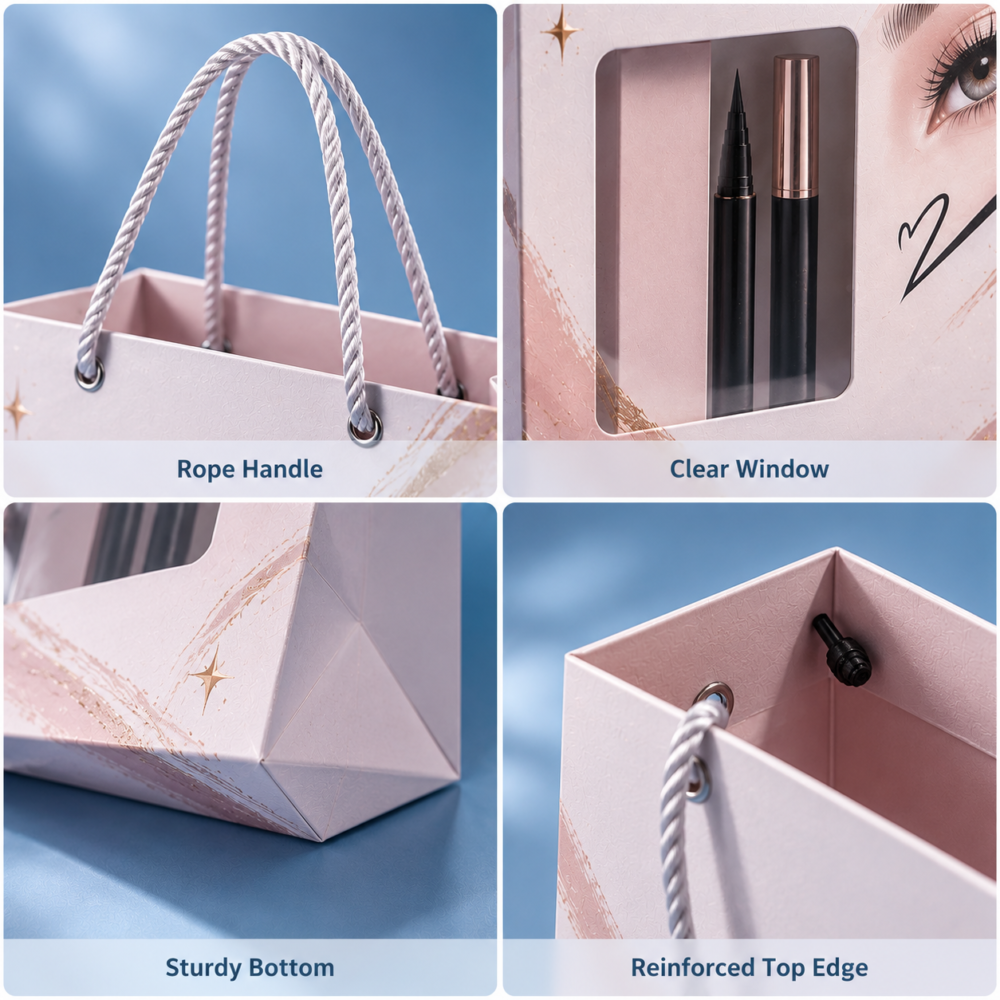 Custom Makeup Paper Bags-略缩图1 Custom makeup paper bags featuring premium cosmetic packaging design and custom printing