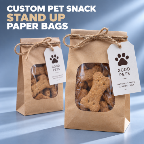 custom dog biscuit paper bags with stand up structure
