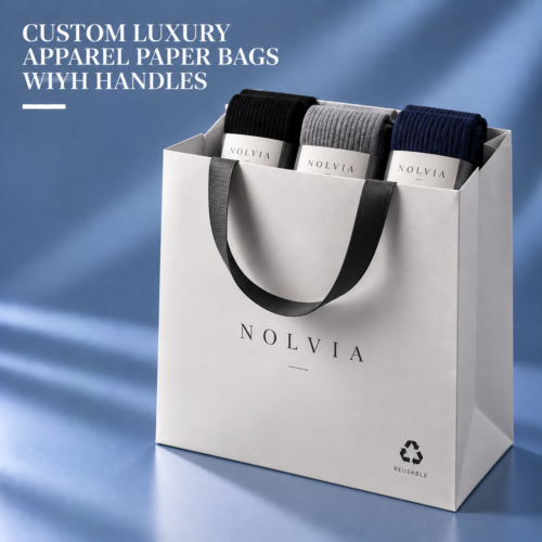 Custom Recyclable Apparel Paper Bags | Eco Friendly Custom Printed Paper Shopping Bags with Handles
