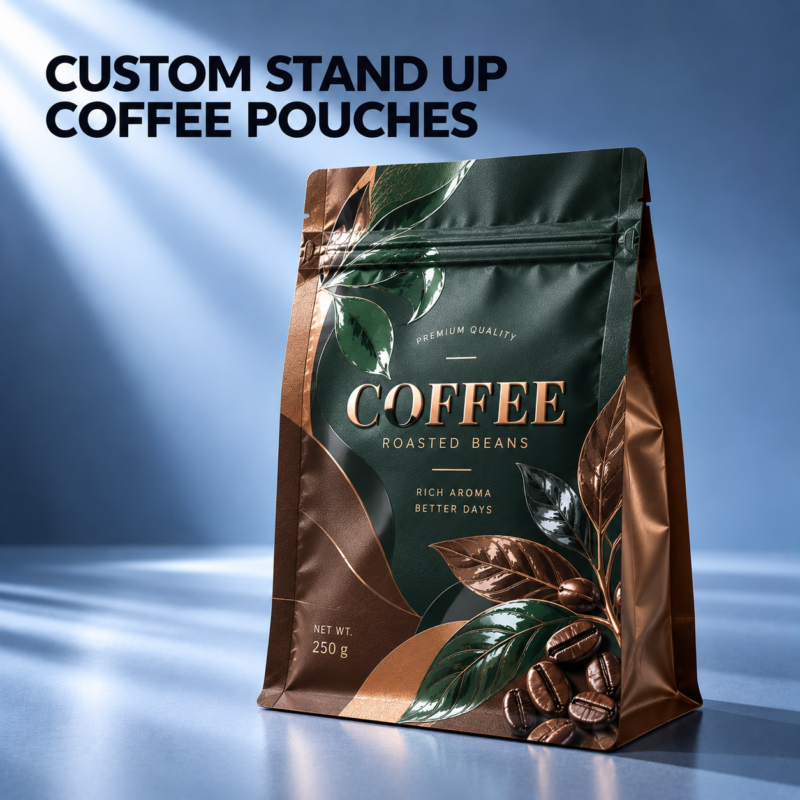 Custom Self-Standing Coffee Pouches | Coffee Bean & Ground Coffee Bags | Resealable Coffee Pouches