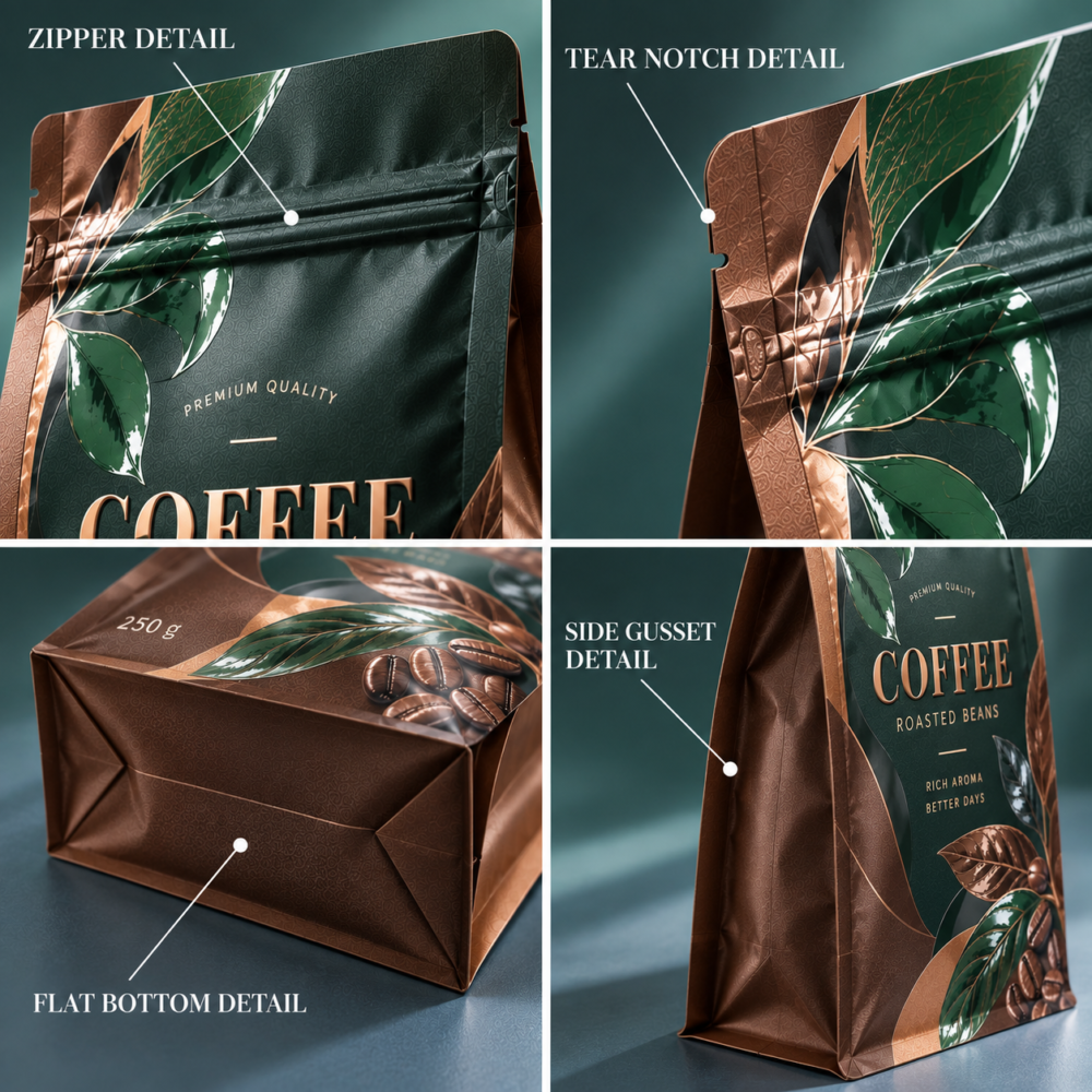 Custom Self-Standing Coffee Pouches | Coffee Bean & Ground Coffee Bags | Resealable Coffee Pouches