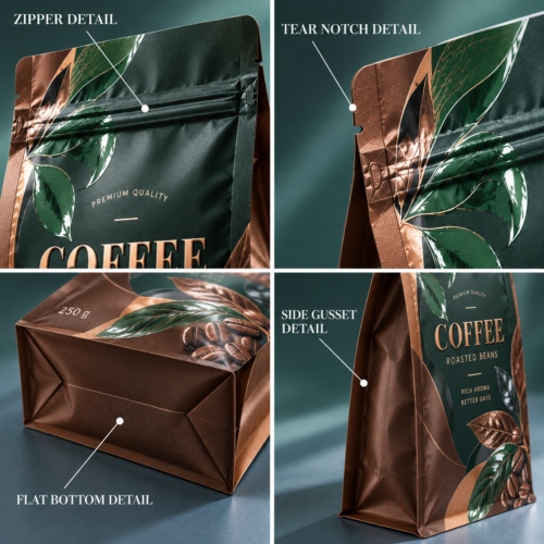 Custom Self-Standing Coffee Pouches | Coffee Bean & Ground Coffee Bags | Resealable Coffee Pouches