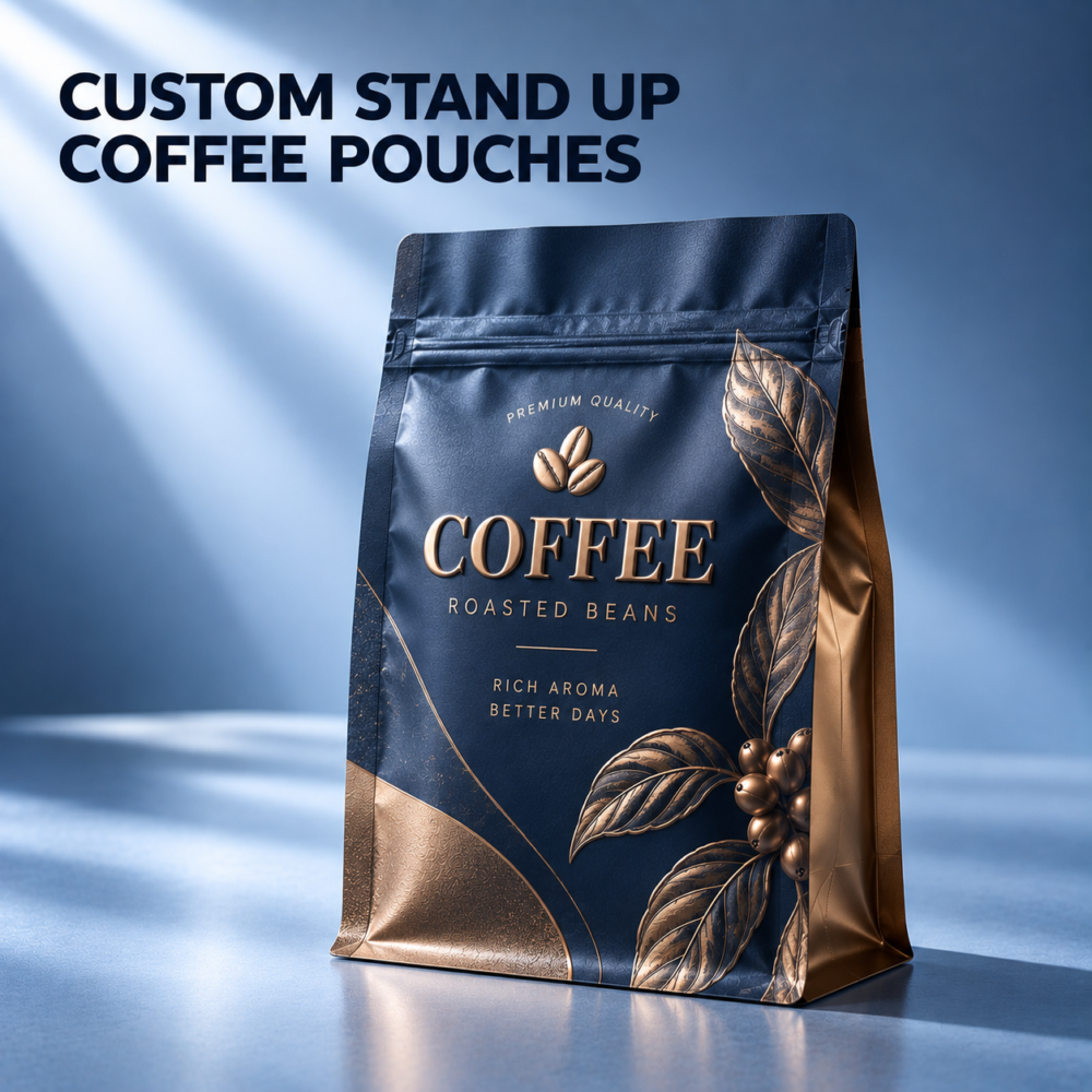 Custom Self-Standing Coffee Pouches | Coffee Bean & Ground Coffee Bags | Resealable Coffee Pouches