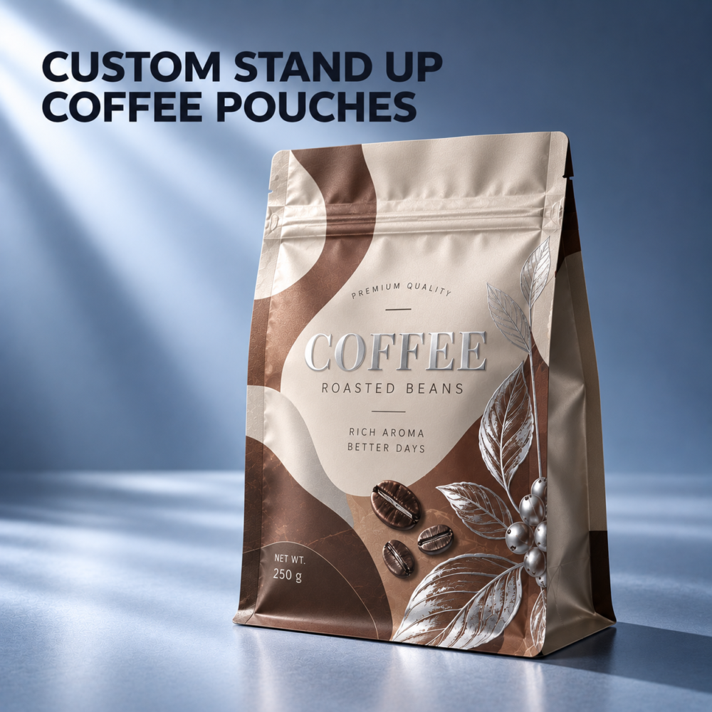 Custom Self-Standing Coffee Pouches | Coffee Bean & Ground Coffee Bags | Resealable Coffee Pouches
