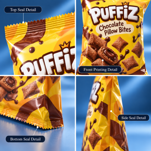 Custom Snack Pillow Bags-略缩图1 Custom Snack Pillow Bag Structure with Sealed Ends