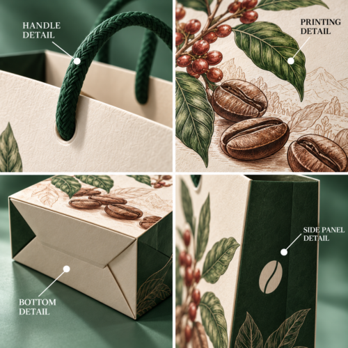 Coffee Bean Paper Carrier Bags-略缩图1 Coffee Paper Carrier Bag Handle and Bottom Details