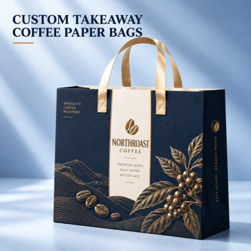 Coffee Bean Paper Carrier Bags-略缩图2 Navy Coffee Bean Paper Carrier Bag with Cream Handles