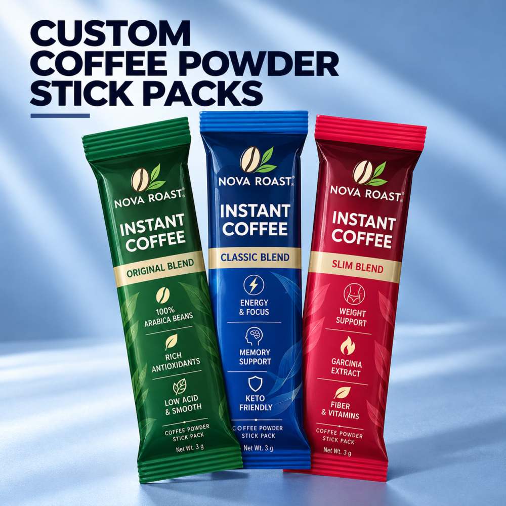 Custom Coffee Powder Stick Packs in Multiple Colors