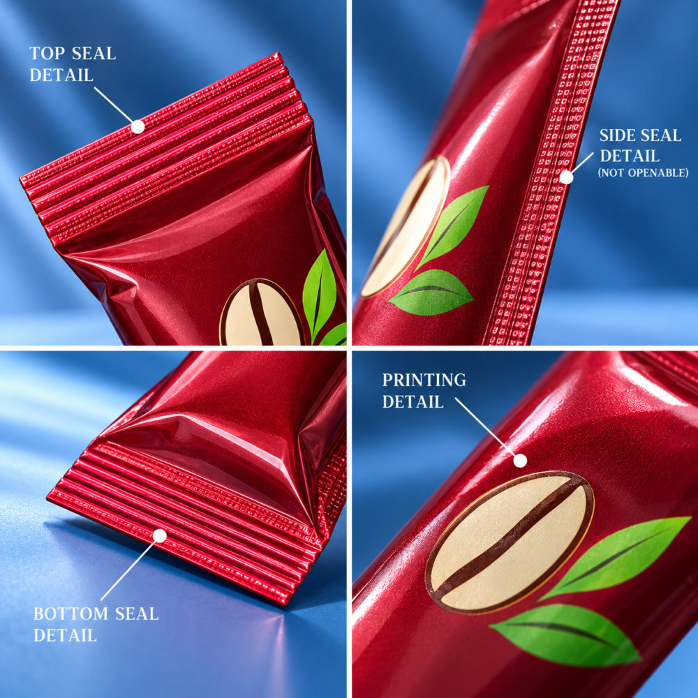 Coffee Powder Stick Sachet Sealing and Printing Details