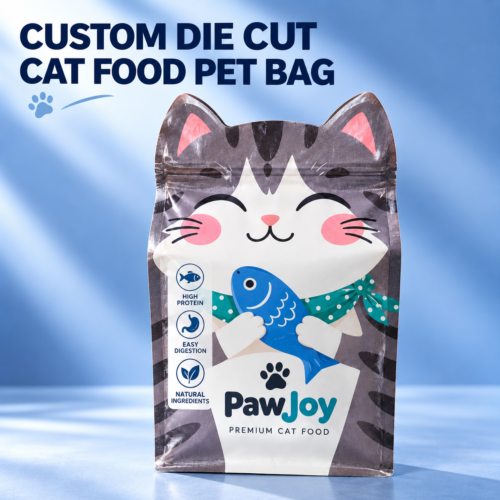 Shaped Cat Food Bag with Custom Die Cut Design