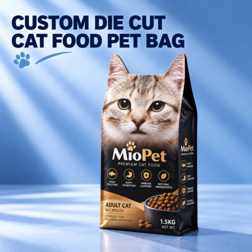 Custom Printed Die Cut Cat Food Pouch with Cat Shape