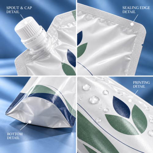 Custom Liquid Nutrition Spout Pouches-略缩图1-1 Liquid Nutrition Spout Pouch with Spout and Seal Details