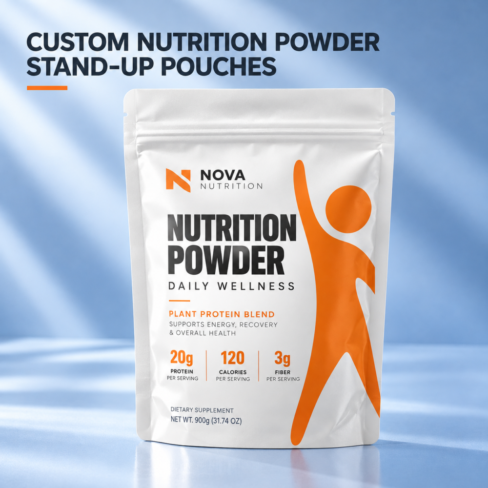 Custom Nutrition Powder Standing Pouches | Collagen & Vitamin Powder Bags | Resealable Nutrition Pouches