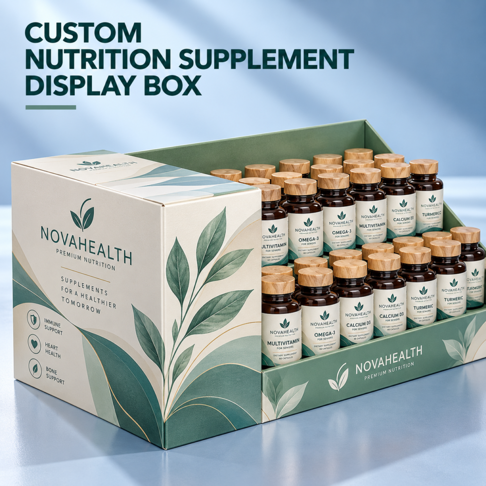 Custom Nutrition Supplement Display Boxes with Tiered Bottle Display