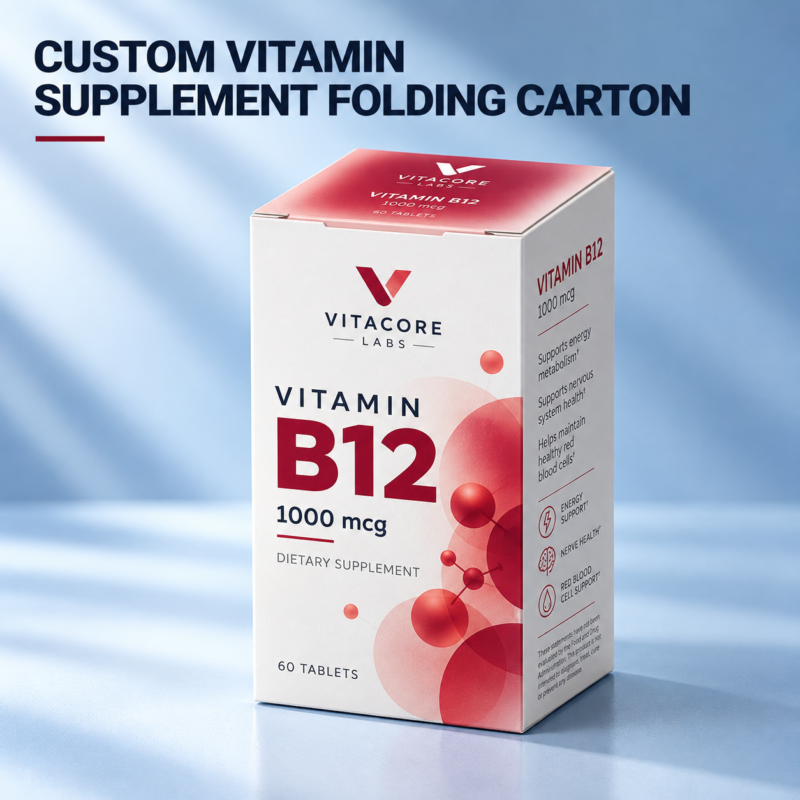 Custom Vitamin Straight Tuck End Cartons for Vitamin B12 Supplements