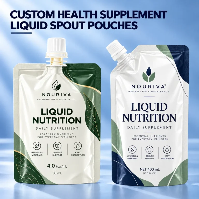 Custom resealable liquid nutrition spout pouches for collagen drinks and supplements